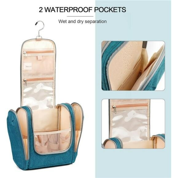 Hanging Toiletry Bag Extra Large Travel Organizer Makeup Cosmetic Bag Blue - Picture 5 of 8